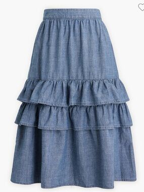 J. Crew Factory Chambray Tiered Ruffle Maxi Skirt - Light Blue